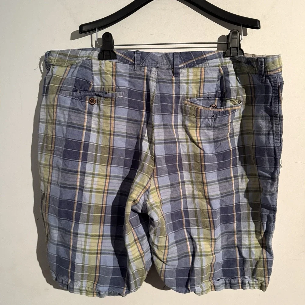 Tommy Bahama‎ Men's Linen Tencel Shorts Size 40 Blue Green Plaid Resort Travel